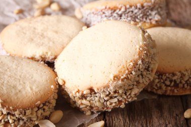 Lezzetli Alfajores çerezleri kağıt yakın çekim. Yatay, pas