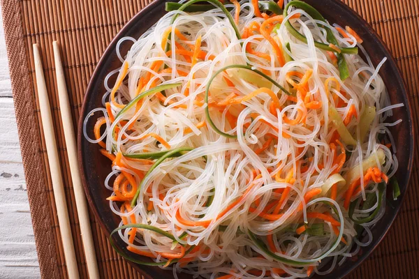 Chinese noodles with cucumber and carrot close-up. Horizontal to — Stock Photo, Image