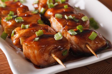 Japon Barbekü: plaka yakın çekim yakitori tavuk. ufuk