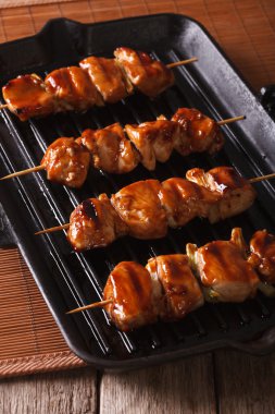 Japon yakitori bir ızgara tavuk şiş. Dikey kapat-