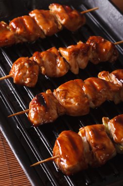 Izgara tavuk yakitori, yemek. closeup dikey