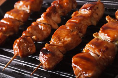 Yakitori tavuk ızgara soğan makro ile. Yatay