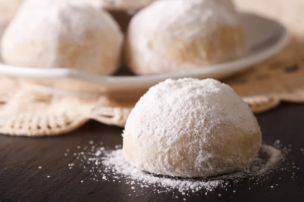 Polvoron Tasty cookies with pecans macro. Horizontal — Stock Photo, Image