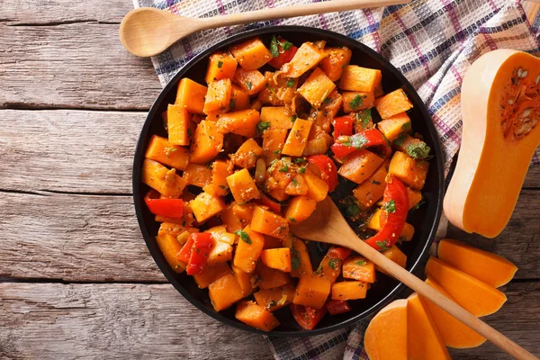 Vegetarisches Essen: Kürbis-Curry. horizontale Ansicht von oben — Stockfoto