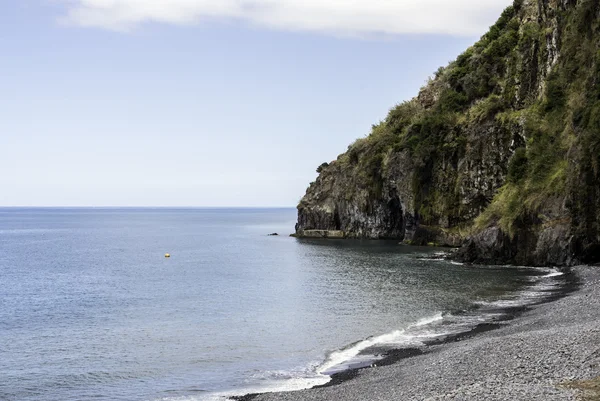 Costa da madeira com oceano e rochas — Fotografia de Stock