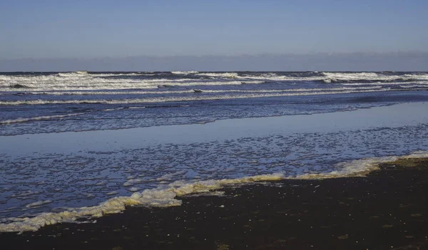 Espuma na praia em holland — Fotografia de Stock