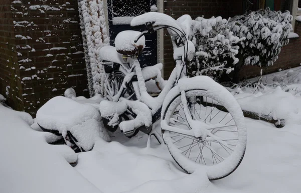 冬の雪の中を自転車で — ストック写真