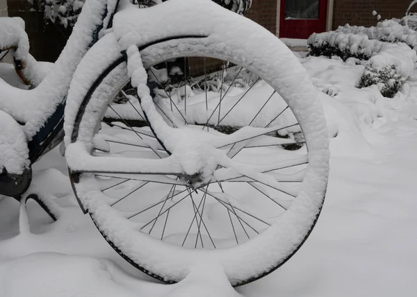 冬の雪の中を自転車で — ストック写真