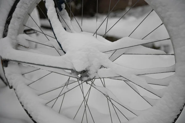 冬の雪の中を自転車で — ストック写真