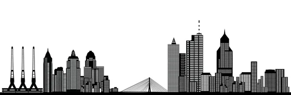 繁忙的城市摩天大楼，桥梁和机场 — 图库照片