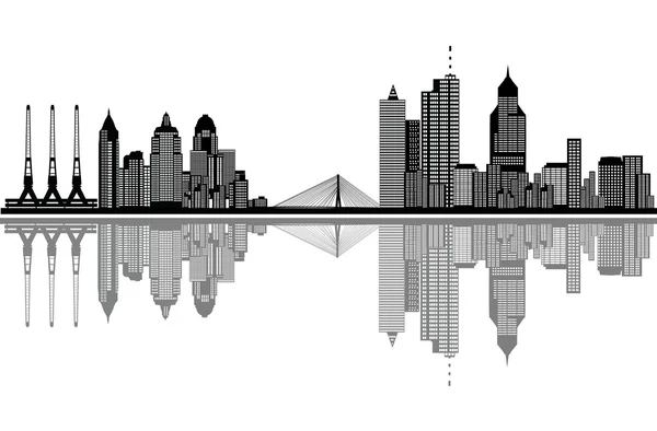Panoramę miasta z mostu i lotnisko — Zdjęcie stockowe
