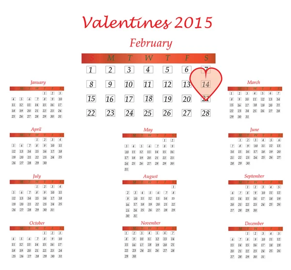 Calendario di San Valentino — Vettoriale Stock