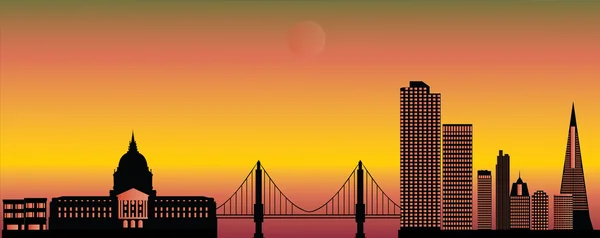 San Francisco Skyline mit Brücke und Sehenswürdigkeiten — Stockvektor