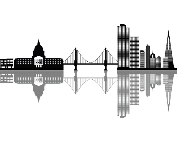 Skyline de San fransisco con puente y monumentos — Vector de stock