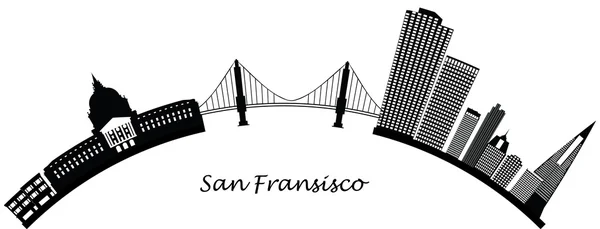 San Francisco Skyline mit Brücke und Sehenswürdigkeiten — Stockvektor