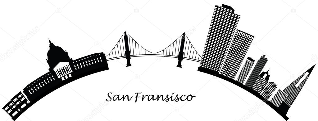 San fransisco skyline with bridge and landmarks