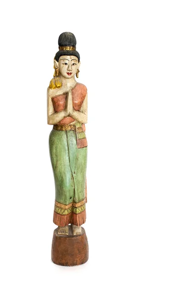 Mulher estátua tailandesa de madeira — Fotografia de Stock