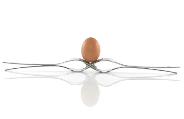 ไข่ในสมดุลบนสี่ส้อม — ภาพถ่ายสต็อก