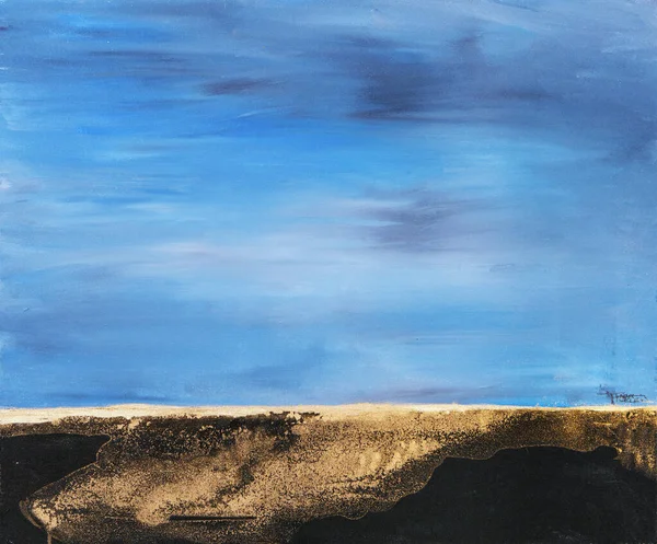 Gemälde Von Braunem Land Trifft Auf Blauen Himmel — Stockfoto