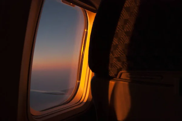 Dentro Avião Com Vista Para Fora Janela Pôr Sol México — Fotografia de Stock