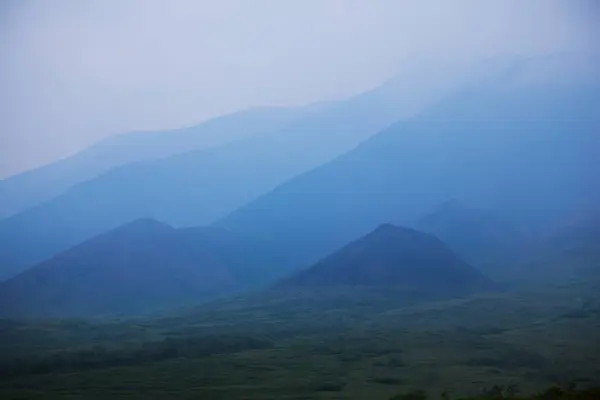 Smoke Forest Fire Creating Blue Haze Partially Obscures Mountains Denali — Stock Photo, Image