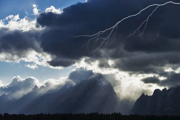 Gewitterwolken Und Blitze Grand Teton National Park Wyoming Vereinigte Staaten — Stockfoto
