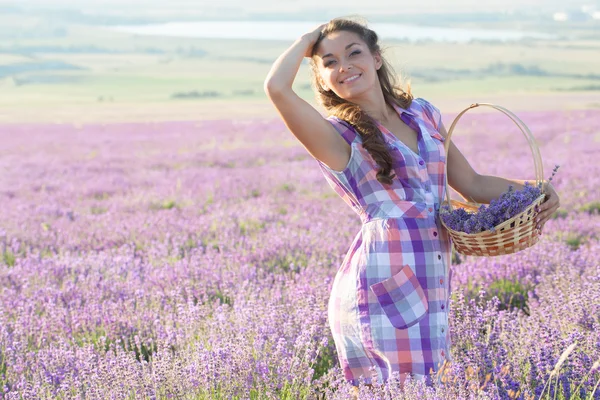 Meisje in het Lavendel veld — Stockfoto