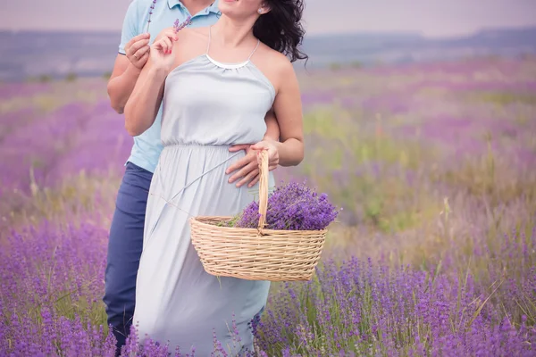 Casal no campo de lavanda — Fotografia de Stock