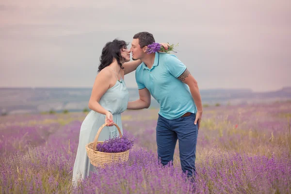 Koppel in het Lavendel veld — Stockfoto