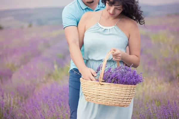 Pareja en el campo de lavanda — Foto de Stock