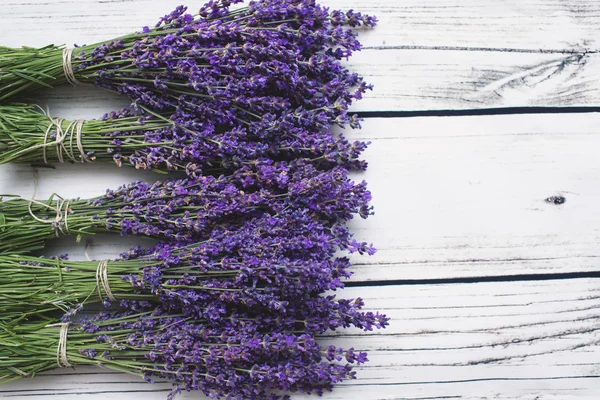 Lavender on wood background. With copy-space