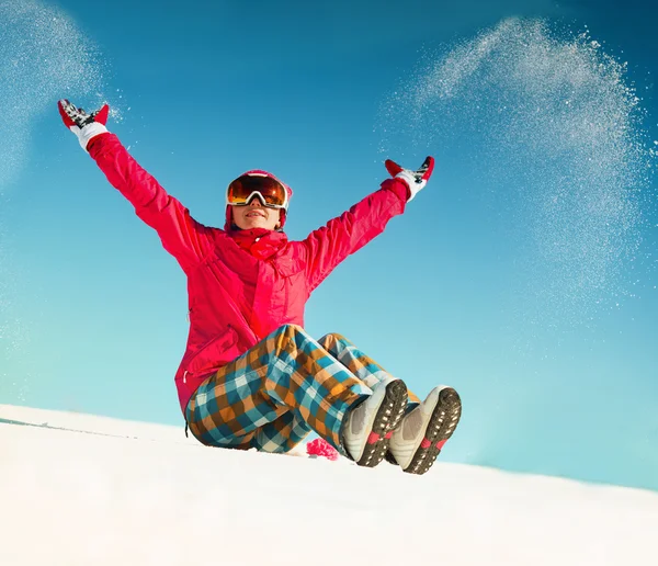 Girl playing with snow — Stock Photo, Image