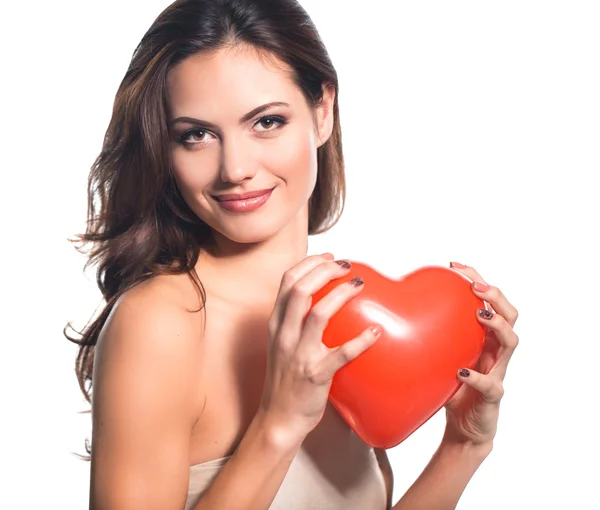 Young woman portrait with heart balloon — Stock Photo, Image