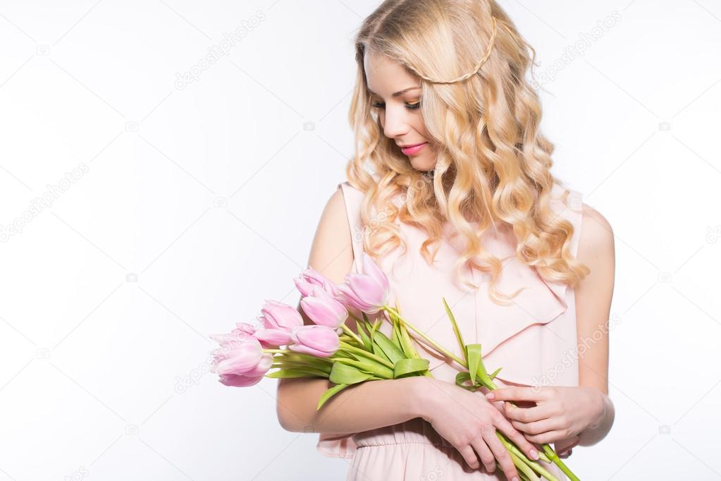 Woman with tulip bouquet