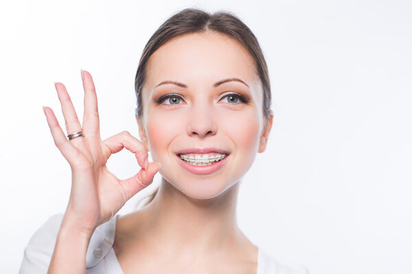 Woman with teeth braces