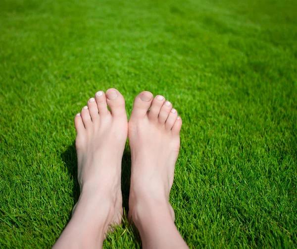 Woman legs on the grass — Stock Photo, Image