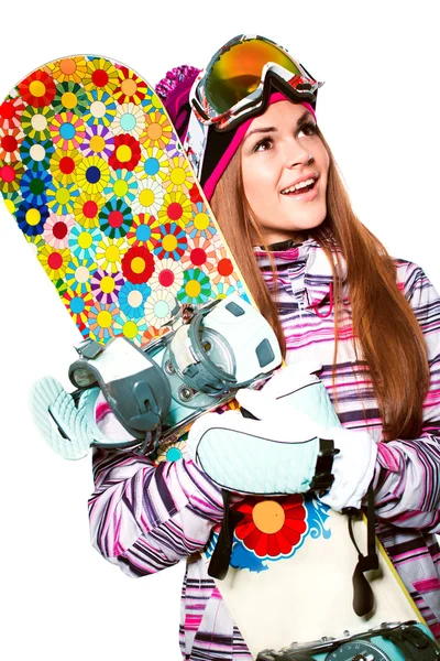 Flicka med snowboard — Stockfoto