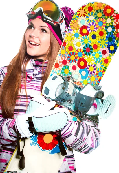 Dziewczyna z snowboardem — Zdjęcie stockowe