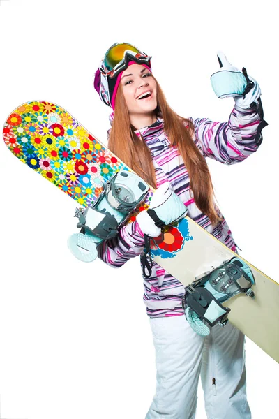 Girl with snowboard — Stock Photo, Image