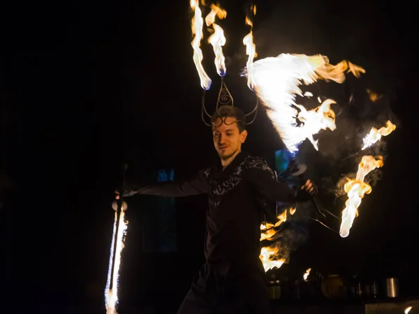 Szeged Hungary October 2020 Show Fire Fantasy Fire Juggler Group — Stock Photo, Image