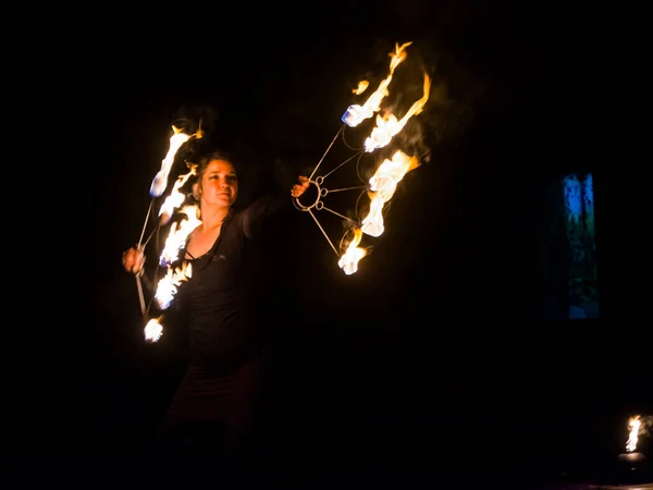Zeged Hungría Octubre 2020 Espectáculo Del Grupo Malabaristas Fire Fantasy — Foto de Stock