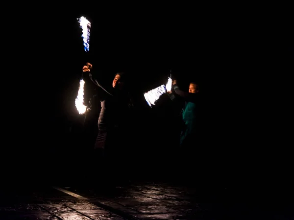 Zeged Hungría Octubre 2020 Espectáculo Del Grupo Malabaristas Fire Fantasy — Foto de Stock