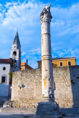 Hırvatistan 'ın Adriyatik Denizi' nde Zadar 'daki Utanç ve Aziz Donatus Kilisesi Sütunu