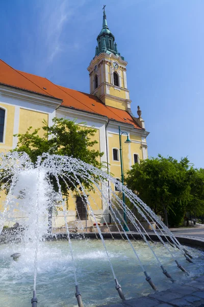 セクスダールのカトリック教会と噴水 — ストック写真