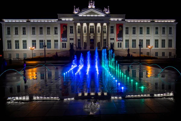 Hungria Agosto 2021 Luzes Noturnas Museu Mora Ferenc Szeged — Fotografia de Stock