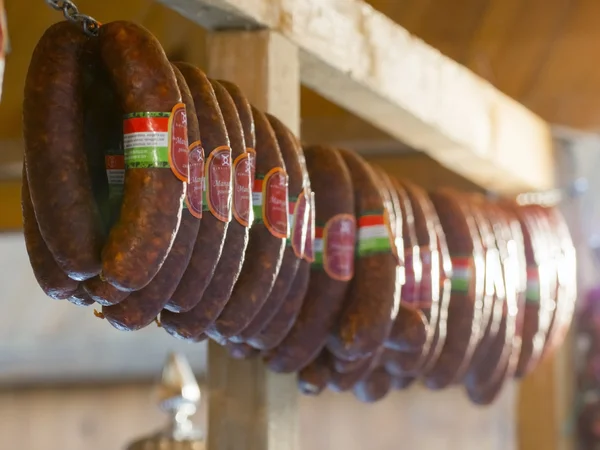 Sausages Mangalitsa festival in Szeged, Hungary — Stock Image Sausages Mangalitsa festival in Szeged, Hungary Royalty Free Stock Images