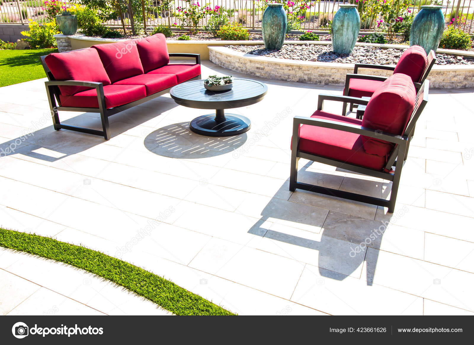 Download Modern Rear Yard Patio With Arm Chairs And Large Sofa Couch