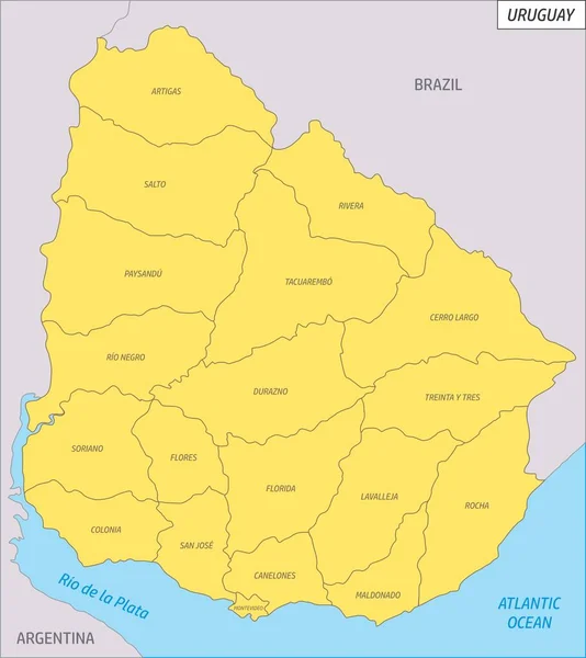 Χάρτης Αποκοπής Της Ουρουγουάης Διαιρείται Τμήματα Ετικέτες — Διανυσματικό Αρχείο