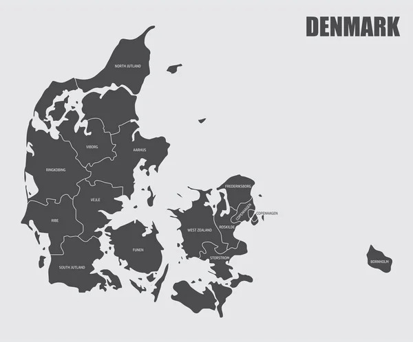 Dinamarca provincias mapa — Vector de stock