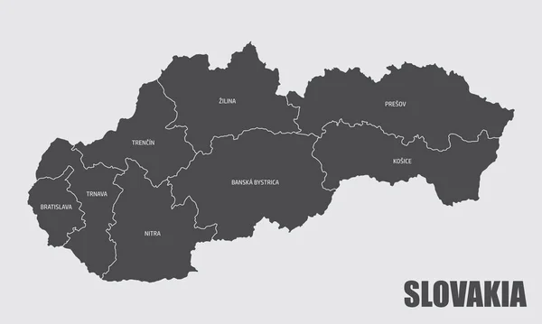 Slovensko Izolovanou Mapu Rozdělenou Regionů Popisky — Stockový vektor